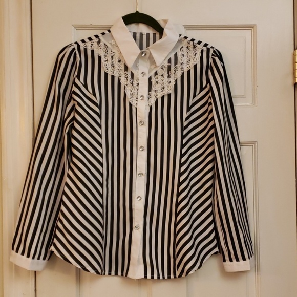 Ladies Long Sleeve Black & White Blouse SZ 3XL - Picture 2 of 8
